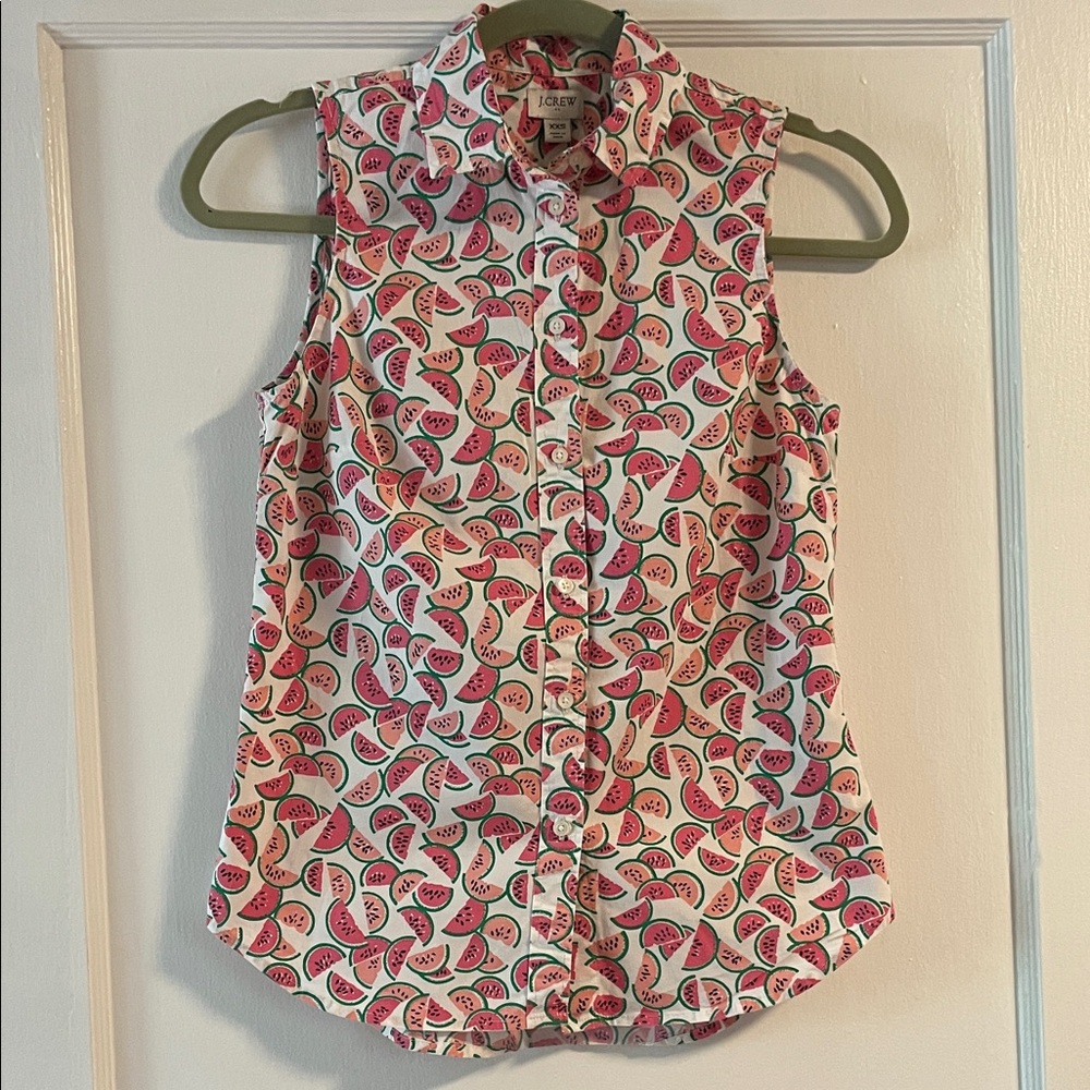 J. Crew Sleeveless Watermelon-Print Collared Blouse - Pink & White - Picture 3 of 10